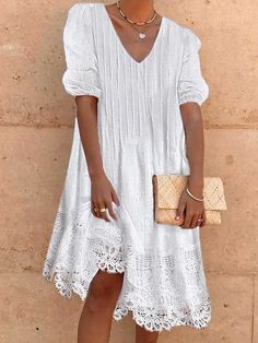 Material: Cotton And Linen Sleeve Type: Long sleeve Style: Casual Occasion: Short Sleeve White Dress, Half Sleeve Dress, White Short Sleeve Dress, Cotton Linen Dresses, Half Sleeve Dresses, Linen Dress, Women's Casual, Half Sleeve, Dresses For Women