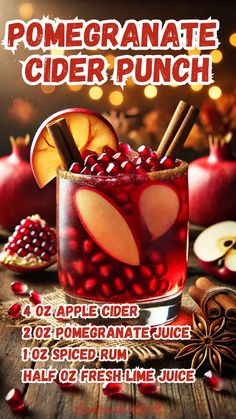 an advertisement for pomegranate cider punch