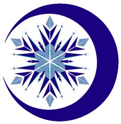 a blue and white snowflake is in the middle of a circular shape,