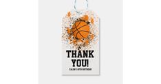 a thank tag with an orange basketball on it