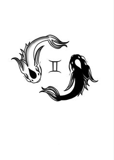 two black and white koi fish swimming in opposite directions with the letter i above them