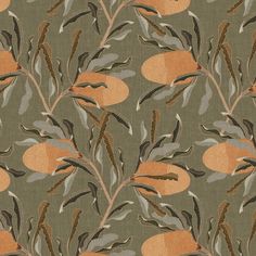 an orange and green floral pattern on fabric