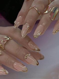 Gold  Collar   Plain Handmade Nails Embellished   Nail,Hand & Foot Care Manicured Nails, 2023 Pink, Nails Silver, Gold Prom, Nails Gold, Nails Square, Nails Blue