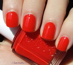 Essie "Geranium" My ABSOLUTE favorite red-orange. Makes you look tan, and adds the perfect pop of color. Essie Geranium, Summer Pedi, Orange Nail, Pedicure Colors, Clear Spring, Her Nails, Red Nail Polish