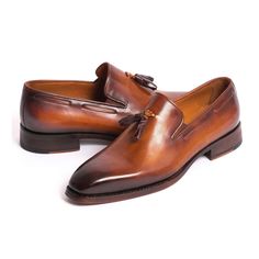 Paul Parkman Handmade Shoes Men's Brown Calf-skin Leather Goodyear Welted Tassel Loafers 51TS-BRW (PM5918)-AmbrogioShoes Timeless Shoes, Loafers For Men, Mens Loafers, Brown Leather Loafers, Hand Painted Leather, Tassel Loafers, Painting Leather, Shoe Size Conversion, Goodyear Welt