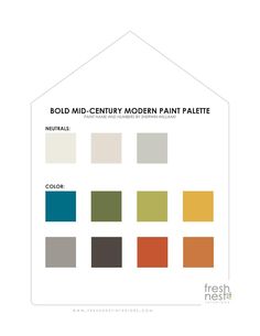 Mid-century Modern Sherwin Williams Prepackaged Paint Palette Bold MCM Color Palette, Interior Design Color Scheme, Paint Colors, - Etsy Midcentury Modern Color Palette, Mid Century Paint Colors, Mid Century Modern Paint Colors, Mid Century Color Palette, Mid Century Interior Design