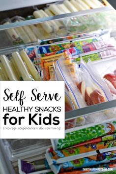 an open refrigerator filled with healthy snacks for kids to eat while they're in the fridge