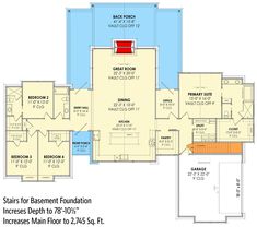 the first floor plan for a home with three bedroom and two bathroom areas, including an additional