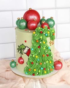 Christmas Birthday Cake, Christmas Cookie Cake, Grinch Party, Cake Christmas, The Grinch Stole Christmas