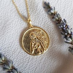 "Title: GODDESS APHRODITE 925 Silver Necklace, Gold Mythologic Medallion, Ancient Greek Pendant, 14k Gold Plated Venus, Best Gift, Express Shipping, Valentine's Day 🐚 ♆ 925 Sterling Silver Aphrodite Necklace ♆ 🐚 Product Details; - Crafted with High Quality 925 Sterling Silver - 14k Gold-Plated - Unique and delicate design - Chain lenght is optional, you can choose while ordering; 45 cm or 55 cm and also you can order the pendant with no chain - Diameter of the pendant: 2.5 cm \"The force that Gold Goddess Necklace, Handmade Silver Goddess Jewelry, Greek Necklaces, Greek Goddess Jewelry, Aphrodite Jewelry, Aphrodite Necklace, Venus Necklace, Silver Goddess, Goddess Aphrodite