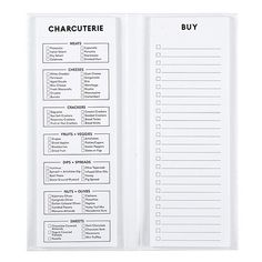 Organize and plan your trip to the market with this organized meal planner. Material: Cardboard Cover & Paper Insert Size: 3.5"W x 9"H x 0.5"D Charcuterie Board List, Bread Twists, Grocery Checklist, Charcuterie Meats, Salt Crackers, Charcuterie Inspiration, Bleu Cheese, Charcuterie And Cheese Board, Charcuterie Recipes