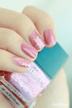 Manicure Monday: Glitter Galore Mint Nails, Cute Pink Nails, Pink Glitter Nails, Manicure Gel, Glitter Nail Polish, Pink Nail Designs, Glitter Nail, Heart Nails, Accent Nails