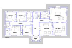 the floor plan for an office building with four rooms and three bathrooms, including one bedroom