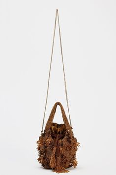 BEADED MINI BUCKET BAG - Brown | ZARA United States Party Brown Shoulder Bag With Chain, Brown Chain Shoulder Bag For Party, Party Crossbody Bucket Bag With Chain Strap, Gold Bucket Bag With Adjustable Strap For Evening, Brown Crossbody Bucket Bag For Evening, Evening Gold Bucket Bag With Adjustable Strap, Evening Brown Crossbody Bucket Bag, Beaded Bucket Shoulder Bag For Everyday Use, Everyday Beaded Bucket Shoulder Bag