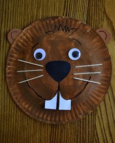 a paper plate that has a lion face on it, and eyes are drawn in the shape of a cat