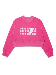 flamingo pink cotton signature numbers motif logo print at the chest crew neck long sleeves ribbed trim straight hem cropped Cute Pink Sweater, Apparel Design Inspiration, Cute Birthday Outfits, Jordan Shoes Retro, Dress With Jean Jacket, Dolce And Gabbana Kids, Flamingo Pink, Cropped Sweatshirt, Cute Swag Outfits