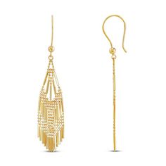 These dynamic dangle earrings feature a mesmerizing tiered strand look. Set in timeless 14K yellow gold, the beaded design adds to the beautiful design. The earrings secure with fish hook backs. Bead Dangle Earrings, Beaded Jewels, Wild Woman, Beaded Dangle Earrings, Accessories Jewelry Earrings, Beaded Dangles, Organic Shapes, Fish Hook, Beautiful Design