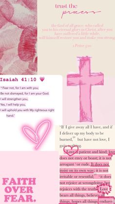 a pink cross with the words faith over fear written on it and an image of a heart