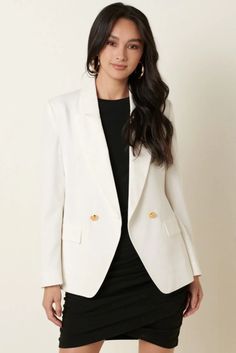 Make any outfit more polished and put together with this classic blazer, tailored with a gold buttons, faux pockets and neat notched lapels. • Gold Button Detail• Faux Pockets• Notched Lapels• Lined Ivory Blazer Outfit, Ivory Blazer, Corporate Attire, Blazer Outfit, Tailored Shorts, Classic Blazer, Notch Collar, Notched Collar, Blazer Buttons