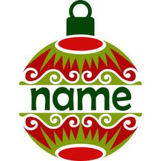 a red and green christmas ornament with the word name on it