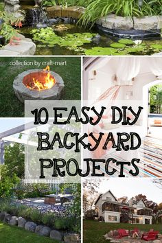 an outdoor fire pit with the words 10 easy diy backyard projects