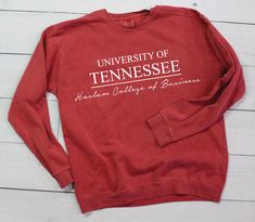 It's time to customize your COLLEGE SWEATSHIRT! A customized college sweatshirt that will be on repeat all year long! And of course, you are welcome to customize this shirt with any group, business, school, etc. If you're not familiar with Comfort Colors, it is a high quality, soft shirt that comes in so many different colors and variations. Once you experience a Comfort Colors shirt, you'll never want to go back! About the Shirt: Pictured is a crimson shirt with white vinyl -The design was prin College Shirt Design, School Shirt Designs, School Sweatshirts, University Shirt, College Shirts, Comfort Colors Sweatshirt, College T Shirts, College Sweatshirt, Spirit Wear