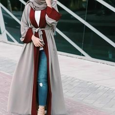 Autumn Winter Abaya Turkey Long Robe Female Colorblock Muslim Fashion Plus Size Traditional OL Dubai Abaya Kimono Cardigan Women _ - AliExpress Mobile Estilo Hijab, Hijabi Style, Muslim Outfits, Hijabi Outfits, Trendy Dress