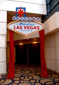 the welcome sign to fabulous las vegas nevada is lit up in red and blue colors