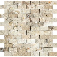 1 x 2  Split-faced Philadelphia Travertine Brick Mosaic Tile Sample - Tilephile Brick Mosaic, Absolute Black Granite, Interlocking Bricks, Stone Mosaic Tile, Travertine Tile, Decorative Mouldings, Bamboo Flooring, Bath Products, Wood Tile