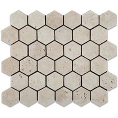 Ivory Travertine 2x2 Hexagon Tumbled Mosaic Tile - TILE AND MOSAIC DEPOT Ivory Travertine, Turkish Lights, Stone Quarry, Hexagon Mosaic Tile, Kitchen Backsplashes, Tile Mosaic, Hexagonal Mosaic, Beige Tones, Travertine Tile