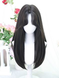 Get the perfect curtain bangs look with our black-brown long straight synthetic wig! This high-quality wig is designed to give you the trendy curtain bangs hairstyle without the commitment. Made with long, straight synthetic fibers, it provides a natural and effortless look. Whether you're looking to switch up your style or add some drama to your outfit, this wig is the perfect accessory.   Please note that this product includes only the wig.  Garment Size   	 		 			Size 			Free Size 		 		 			Ha Straight Hair With Straight Bangs, Straight Hair With Curtain Bangs, Diy Red Hair, Perfect Curtain Bangs, Curtain Bangs Hairstyle, 2024 Hair Trends For Women, Red Hair Tips, Trendy Curtain Bangs, Sunkissed Hair Brunette