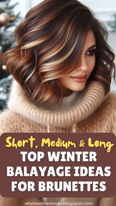 Looking for winter hair color inspiration? This collection of winter hair colors for brunettes includes balayage options for short dark hair, light brown shades, and even cute lowlights that are easy to maintain. Perfect for short, curly, or medium lengths, these trendy color ideas let you showcase your style whether you prefer a subtle touch or bold look for fall and winter! Above Shoulder Length Hair Color Ideas, Chocolate Colored Hair With Highlights, Hair Color Ideas For Brunettes Shoulder, Winter Hair Highlights Brunettes, Simple Hair Color Ideas Brown, Auburn Hair Color With Highlights Winter, Hair Color Ideas For Brunettes Shoulder Length, 3 Color Hair Highlights, Winter Short Hair Color