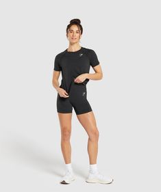 DO IT ALL IN VITAL From work to workout, you need your essentials to be able to do it all alongside you, which is why Vital’s sweat-wicking tech and seamless design is gonna tick all your boxes. • Lighter fabric for better breathability• Looser fit for a little extra coverage and a more relaxed silhouette• Sweat-wicking tech keeps you dry however you move• Breathable mesh dots keep you cool• Physique-shaping shades• Seamless design for comfort & confidence SIZE & FIT• Regular fit• Model 1 is 5’8” and wears a size XS• Model 2 is 5'9" and wears a size L MATERIALS & CARE• 100% Nylon• 127gsm, lightweight fabric• Machine wash cold with the same or similar colours• Don’t dry clean, iron, use fabric softeners or bleach HOW IT’S MADE• This product is made using dope dyeing technology t Functional Seamless Crew Neck Activewear, Seamless Crew Neck Activewear, Gymshark Vital Seamless, Keep Your Cool, Christmas List, Lightweight Fabric, Light Fabric, Fitness Models, Do It