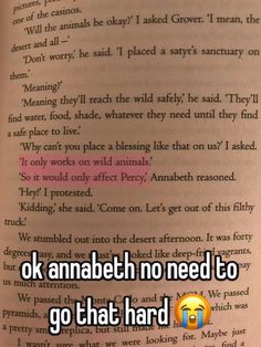 an open book with the words ok anabeth no need to go that hard