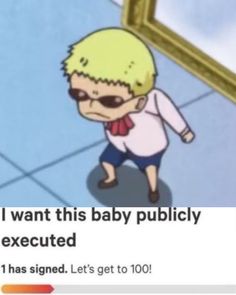 an animated image of a baby with sunglasses and a bow tie standing in front of a mirror