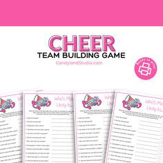 the cheer team building game is shown in pink