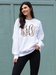 Cricut Monogram, Monogram Outfit, Monogram Sweatshirt, Monogram Shirts, A Monogram, Monogram Styles, Leopard Pattern, Yes Please, Vinyl Designs