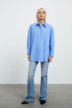 Oversized Poplin Shirt, Collared Shirt, Albania, Shirt Collar, Collar Shirts, Iceland, Button Up, Light Blue