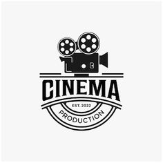 the logo for cinema production company, with two movie cameras on top of it and an inscription