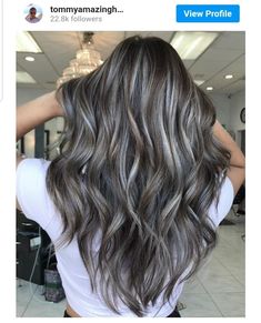 Gray Blending, Grey Hair Coverage, Grey Hair Inspiration, Natural Gray Hair, Gray Hair Highlights, Hair Trend, Long Wavy Hair, Dark Brown Hair