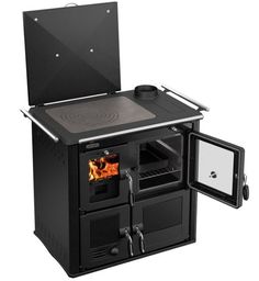 an image of a black stove with the door open