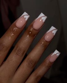 White French Tip Nails With Design Square, White Nail Designs Square, Short White Nails With Design, May Nail Designs, Hand Nails, Funky Nail Art, May Nails, Airbrush Nails, Dip Nails