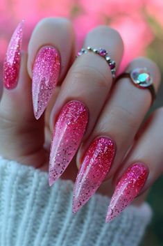 Pink Nail Ideas, Neon Nail Designs, Trendy Nail Designs, New Years Eve Nails, Pink Glitter Nails, Fancy Nails Designs, Pink Nail Art, Really Cute Nails, Trendy Nail