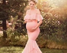 Maternity Gown For Photo Shoot Maternity Dress For Photo Shoot | Etsy Fitted Maternity Dress For Summer, Maternity Fitted Dress With Ruffles, Pink Fitted Maternity Dress For Wedding, Fitted Chiffon Maternity Dress For Wedding, Elegant Spring Maternity Gown, Spring Maternity Gown With Ruffles, Fitted Pink Maternity Dress With Ruffles, Summer Maternity Flowy Gown, Fitted Maxi Maternity Dress