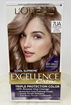 L'oreal Excellence Creme Cool Supreme Hair Color Dye 7UA Ultra Ash Dark Blonde. Please see photos for full visual description and let us know if you have any questions. All items shipped quickly and securely. Items comes from a smoke free home. Thanks for supporting small businesses! Ash Dark Blonde, Purple Conditioner, Grey Hair Coverage, Ash Blonde Hair Colour, Color Rubio, At Home Hair Color, Ash Blonde Hair, Medium Blonde, Gray Coverage