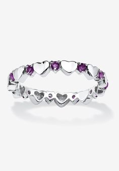 You'll feel like a princess when you wear this adorable (and interlocking) birthstone crown eternity band. Features your birthstone and alternating hearts around the length of the band. Sterling silver. Sizes 5-10. All birthstones are simulated.Main Stone: 11 Round Brilliant Cut Simulated Birthstones, 1.8 mm x 1.8 mmSterling SilverContains 1.50 grams of Sterling SilverShank Width: 2.0 mm wideDimensions: 22 mm wide x 3 mm long x 3 mm highIncludes gift box and drawstring pouch | Women's Simulated Heart Eternity Ring, Eternity Band Stack, Palm Beach Jewelry, Stack Ring, Casting Jewelry, Jewelry Sterling Silver, Pretty Rings, Jewelry Online Shopping, Size 10 Rings