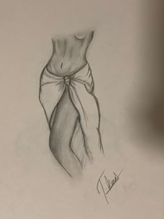 a pencil drawing of a woman's torso with a bow