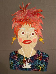 a painting of a woman with red hair and stars on her head, wearing a necklace