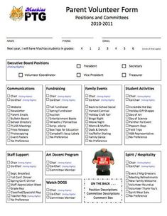 the parent volunteer form is shown