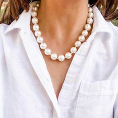 Baroque-shaped pearls breathe new life into this classic collection! Our Eleanor Beaded Pearl Necklace makes an elegant statement with chunky pearls -- making it a timeless accessory & smart purchase year 'round. DETAILS 14MM - Ivory Glass Pearls 16" Adjustable Beaded Pearl Necklace, Chunky Pearl Necklace, Classy Closets, Chunky Pearls, Timeless Accessories, Pearl Size, Classic Collection, Metal Base, Base Metal